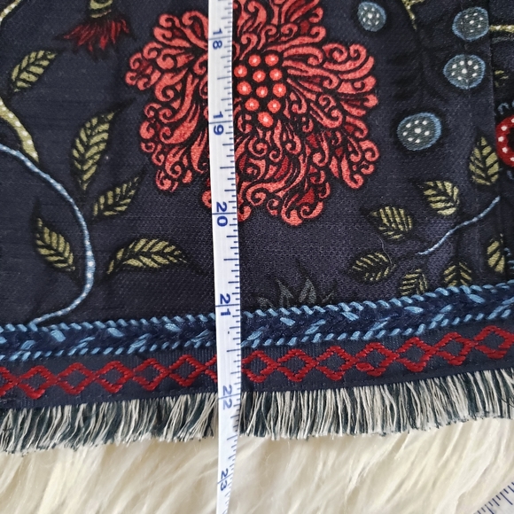 GUC LOFT Dark Navy Floral Strawberry Fringed Hem Open Cropped Boho Jack… - Picture 13 of 13